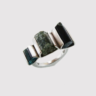 3 piece multi-coloured Raw Tourmaline Ring