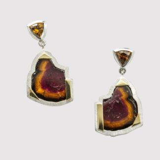 Tourmaline Slab & Square Garnet Earrings