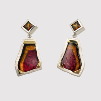 Tourmaline Slab & Square Garnet Earrings