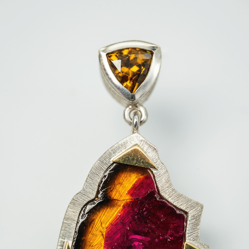 Tourmaline Slab & Trillion Garnet Earrings