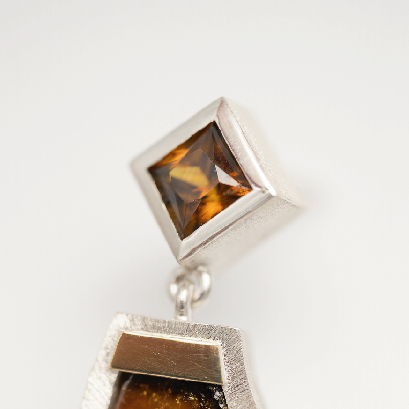 Tourmaline Slab & Square Garnet Earrings