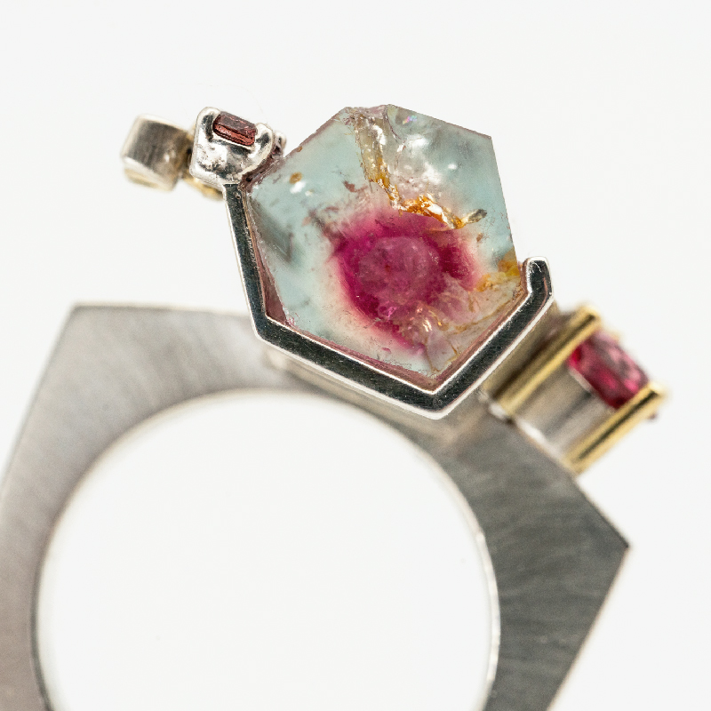 Pink Watermelon Tourmaline Crystal Ring