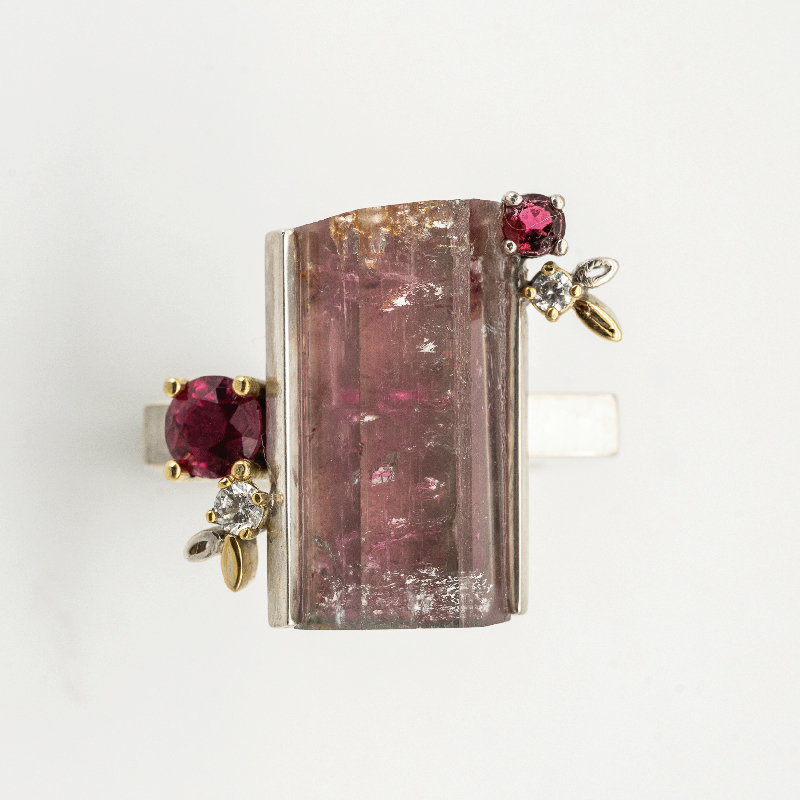 Pink Watermelon Tourmaline Crystal Ring