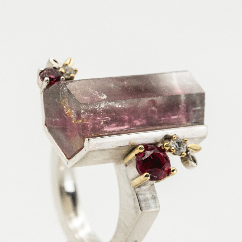 Pink Watermelon Tourmaline Crystal Ring