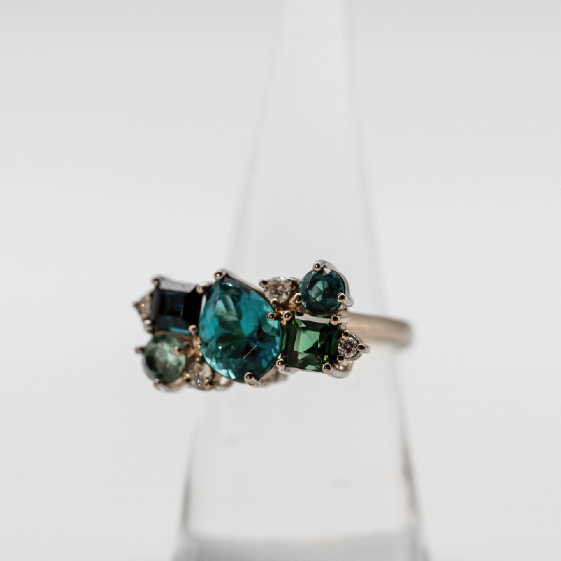 Tourmaline & Diamond Cluster Ring