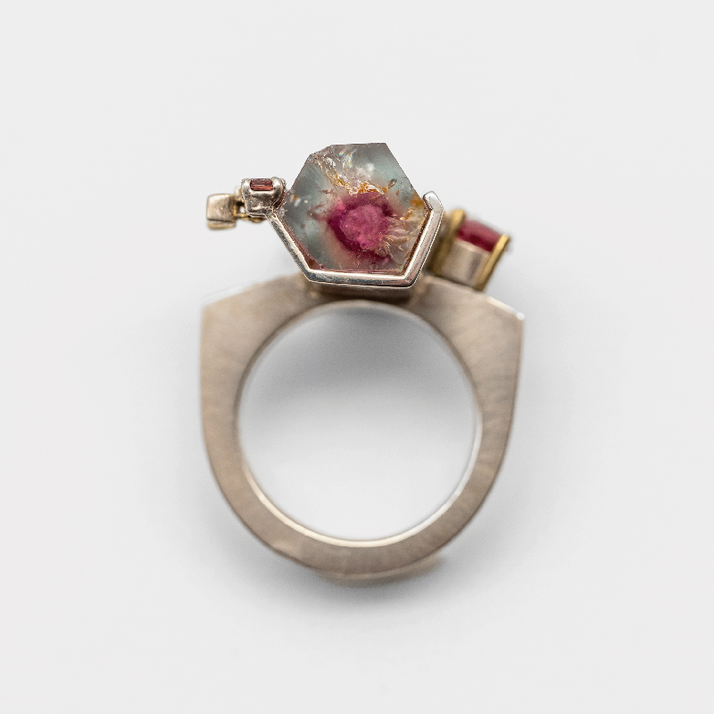 Pink Watermelon Tourmaline Crystal Ring