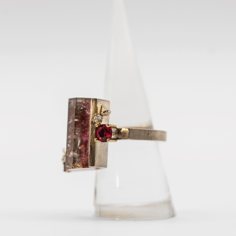 Pink Watermelon Tourmaline Crystal Ring