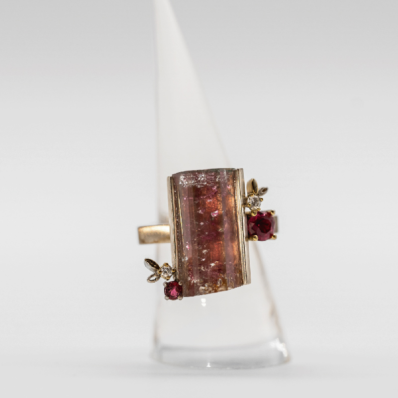 Pink Watermelon Tourmaline Crystal Ring